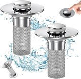 2-in-1 Pop-Up Sink Stopper & Drain Filter - Removable Hair Catcher for Clog-Free Drains